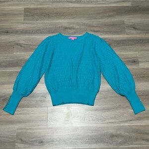 Lily Pulitzer M Jacquetta Sweater Maldives Green Teal Cable Knit Gold Accents